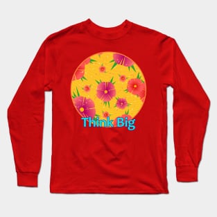 Circle Abstract Pink Flowers On Yellow Background Long Sleeve T-Shirt